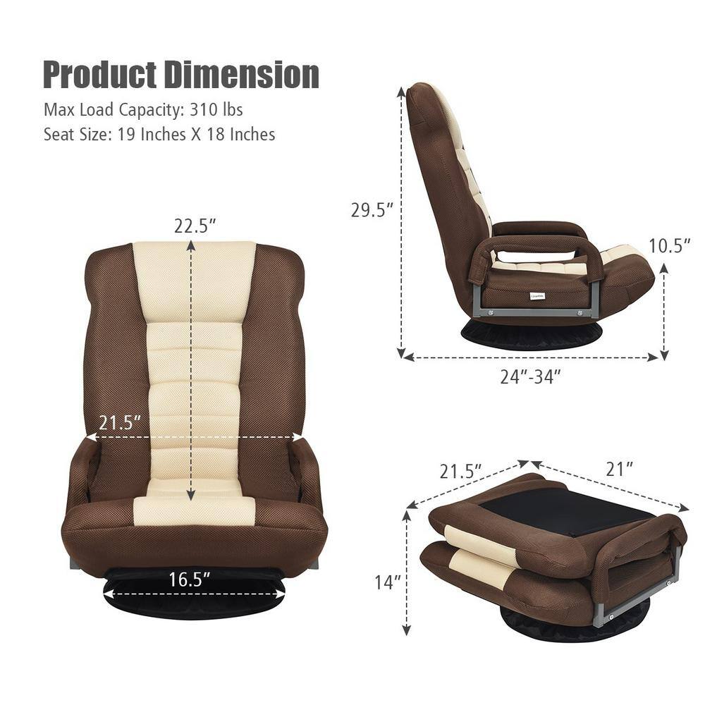 Boyel Living 21.5 in. Brown Metal Frame 360-Degree Swivel Gaming Folding Chair with Adjustable Backrest