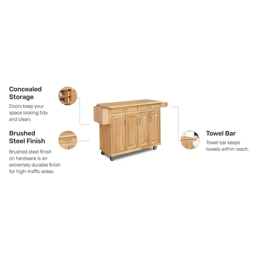 HOMESTYLES Natural Wood Kitchen Cart with Breakfast Bar