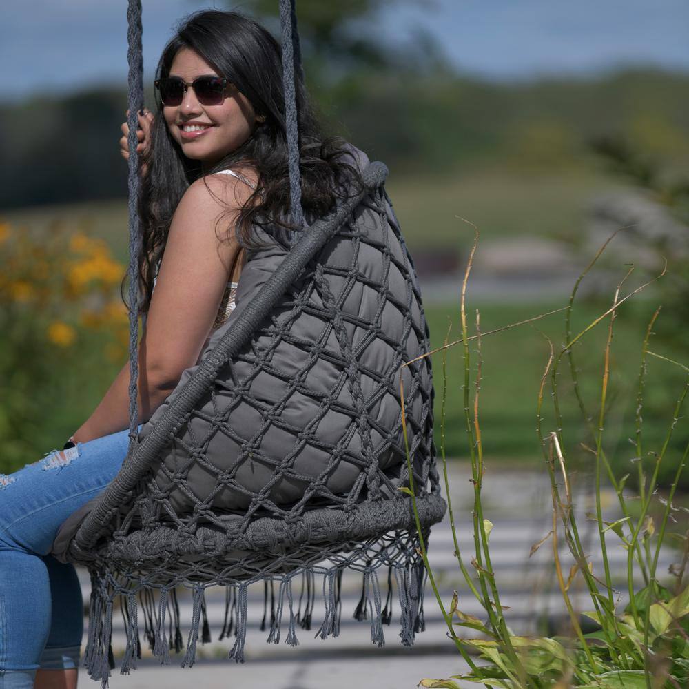 Vivere 2.5 ft. Deluxe Macrame Hammock Chair in Grey