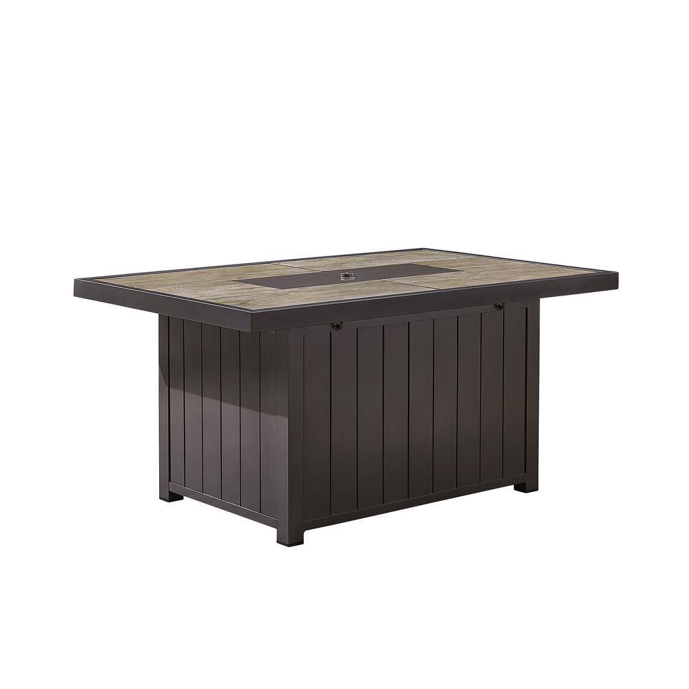 Hampton Bay Belize 51 in. W x 25 in. H Rectangle Aluminum Liquid Propane Fire Pit in Dark Brown