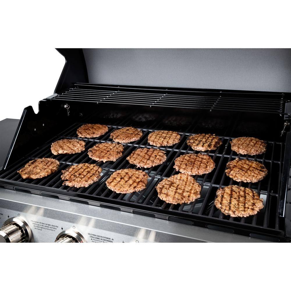 Dyna-Glo 4 Burner Open Cart Propane Gas Grill in Stainless Steel with Premium 4 Burner Gas Grill Cover