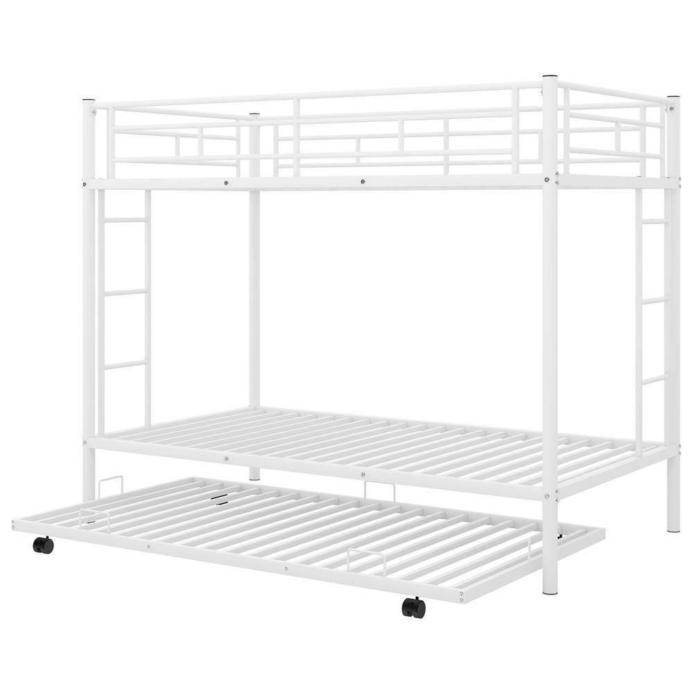 Harper & Bright Designs White Twin Over Twin Bunk Bed with Trundle