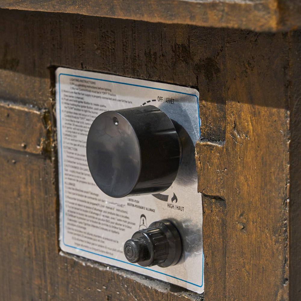 Noble House Clyde 32 in. x 23 in. Square Concrete Propane Fire Pit in Natural Wood