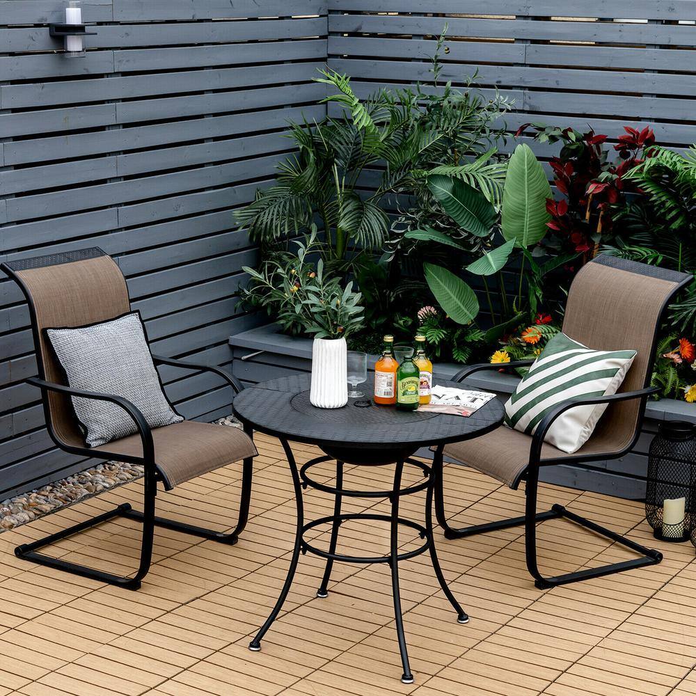 Gymax Black Patio Round Metal Fire Pit Dining Table Charcoal Wood Burning Cooking BBQ Grate