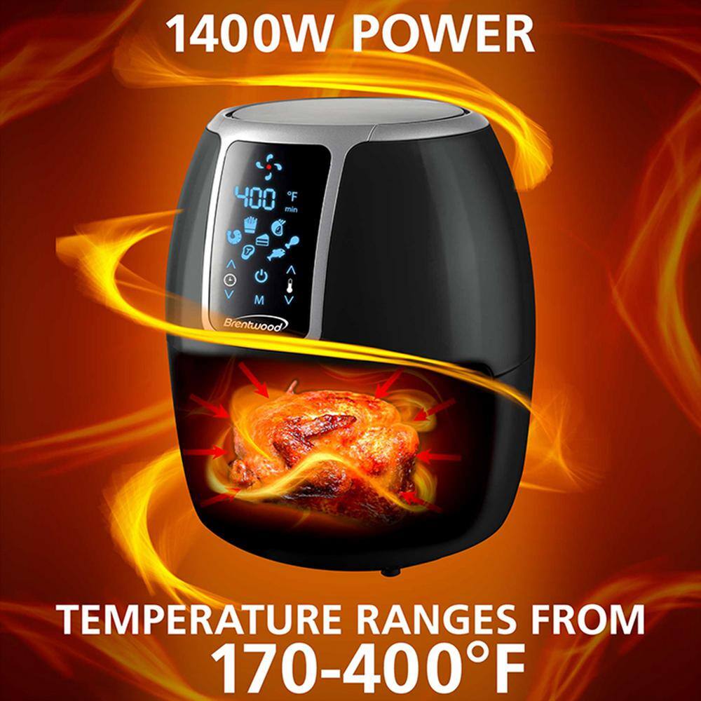 Brentwood Small 1400-Watt 4 qt. Black Electric Digital Air Fryer with Temperature Control