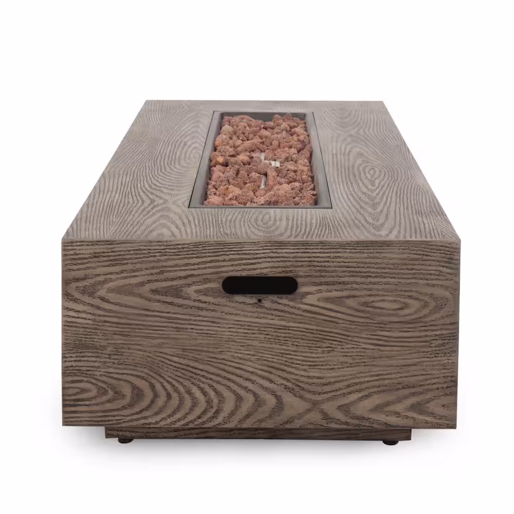 Noble House Mayfair Brown Wood Pattern Metal Rectangular Stone Fire Pit (No Tank Holder)