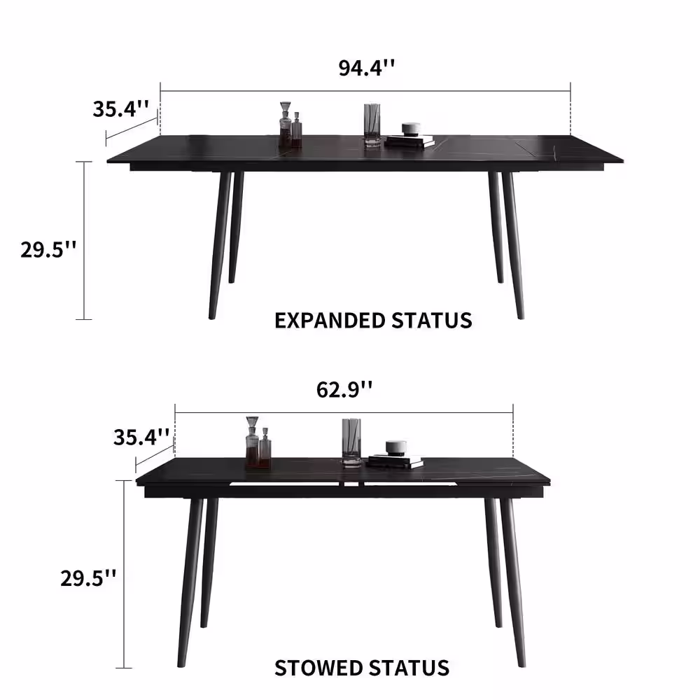 THE RIGHT PATH 62.9'' to 94.4'' Black Stone Extendable Dining Table