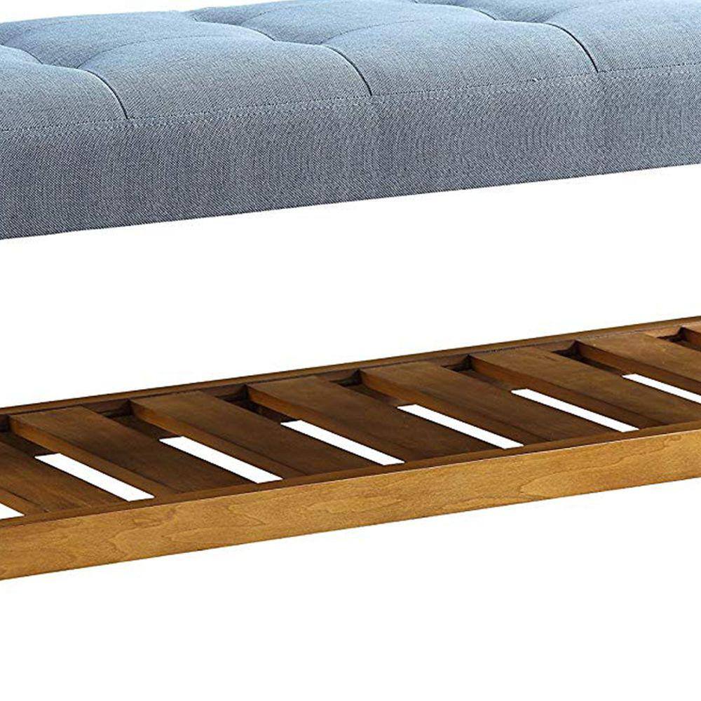 Benjara Blue and Oak Wooden Bench