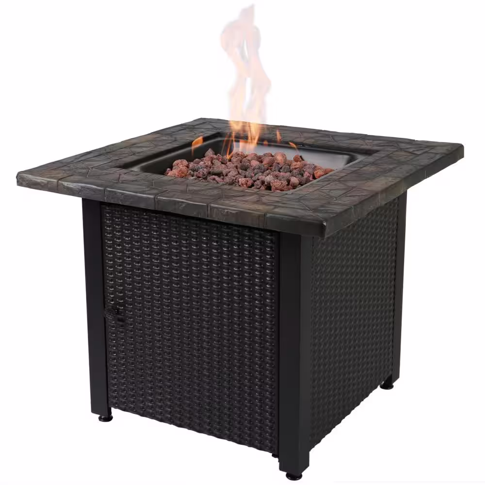 FIRE ISLAND 30 in. W x 24.6 in. H Square Steel LP Gas Mosaic Table Top Fire Pit with Oil Rubbed Bronze Base and 50000 BTU Burner