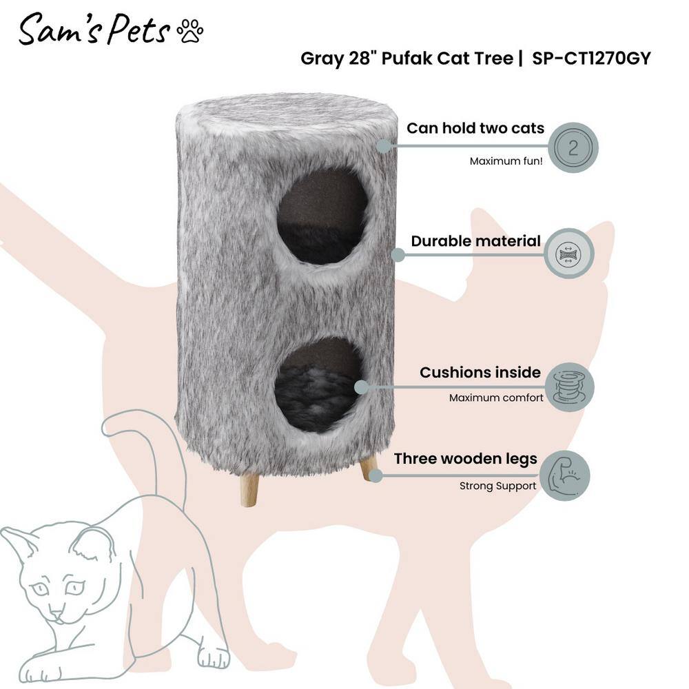 Sam's Pets Pufak 27 in. Gray Cat Tree Cylinder