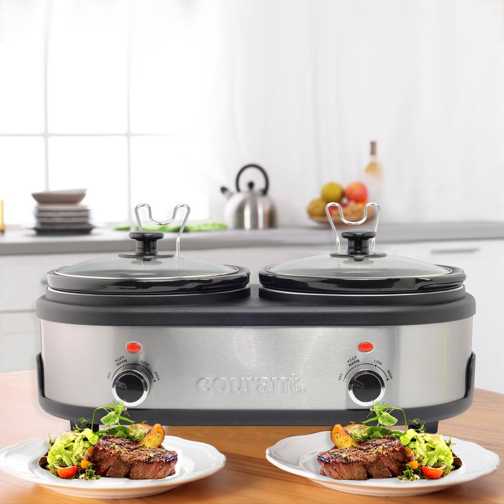 Courant 5 qt. (2.5 qt.) Each Double Slow Cooker - Stainless Steel