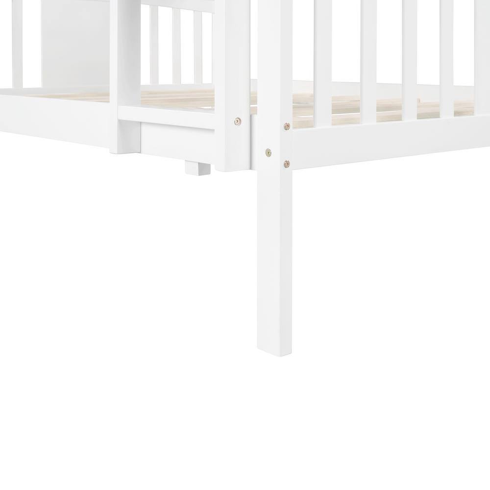 Harper & Bright Designs White Full Wooden Bunk Bed with Ladder