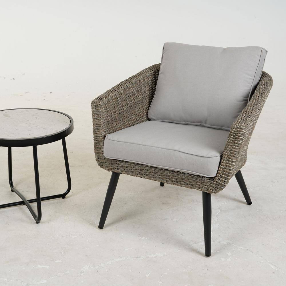 SUNRINX 3-Piece Wicker Bistro Set with Beige Cushions