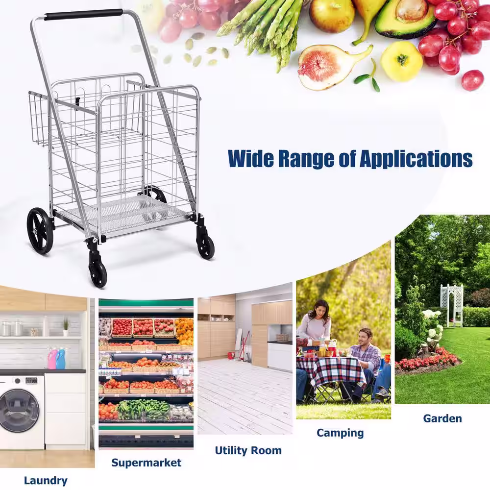 Bunpeony Silver Heavy Duty Folding Kitchen Utility Cart