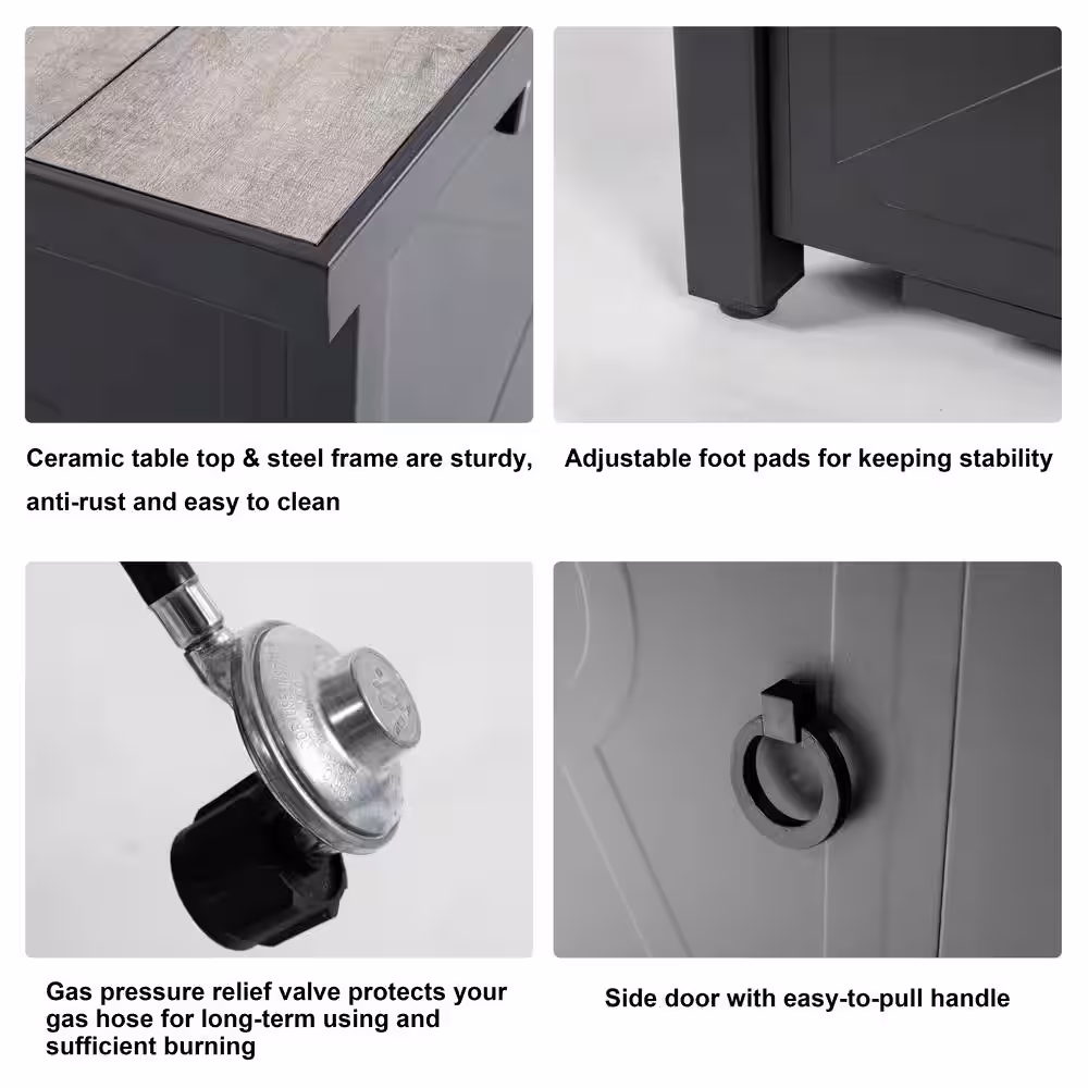 Nuu Garden 50,000 BTU 42 in. Square 24.8 in H Ceramic Propane Gas Fire Pit Table with Cover