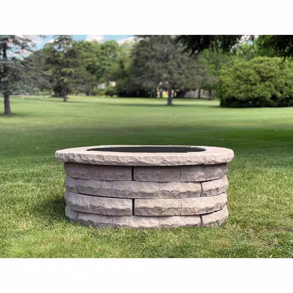 Nantucket Pavers Ledgestone 47 in. x 18 in. Round Concrete Wood Fuel Fire Pit Ring Kit Brown