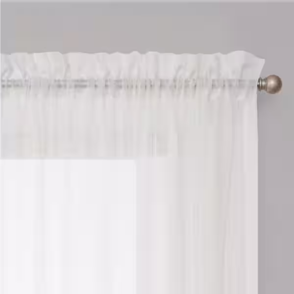 Vue Voile White Solid Polyester 59 in. W x 84 in. L Sheer Single Rod Pocket Curtain Panel