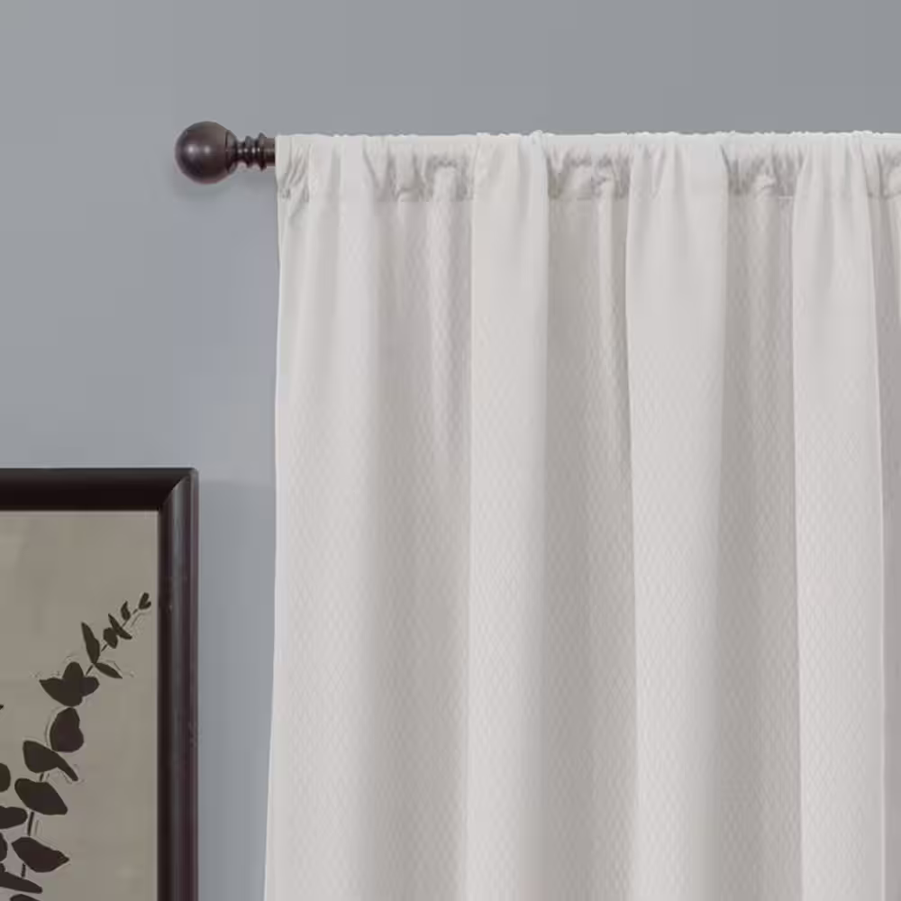 Zenna Home Bleached Linen Geometric Thermal 50 in. W x 63 in. L Rod Pocket 100% Blackout Curtain