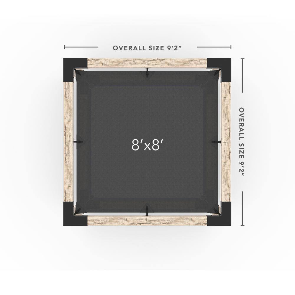 TOJA GRID 8 ft. x 8 ft. Wood 2-Person Black Hammock Pergola Kit with 2 White Shade Sail for 6 in. x 6 in.