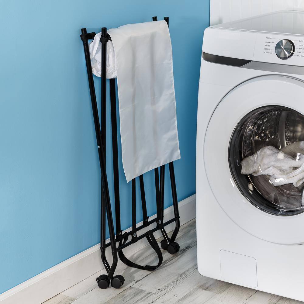Honey-Can-Do Black/White Single Bounce Back No Bend Laundry Hamper with Wheels