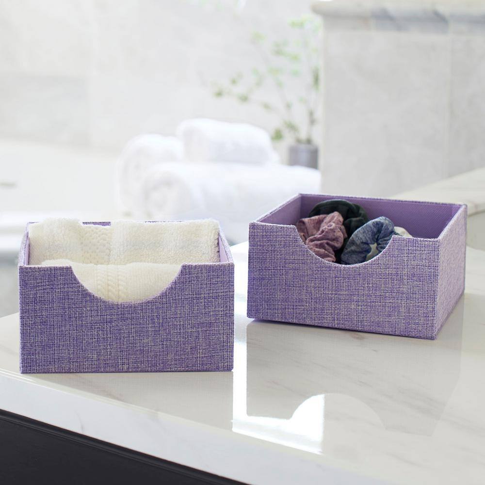 HOUSEHOLD ESSENTIALS 2PC Iris Heather 6 in. Linen Square Hard-Sided Trays