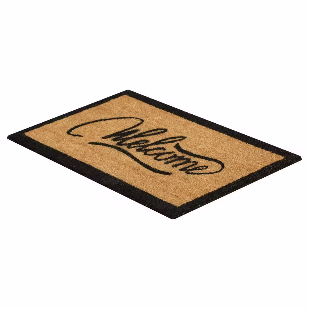 Rubber-Cal Modern Ribbon Script 18 in. X 30 in. Coir Welcome Mat
