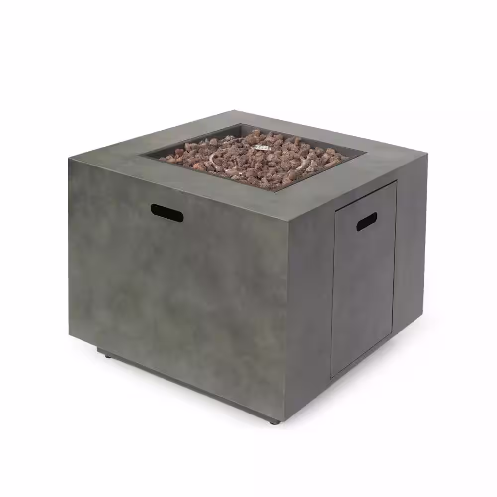 Noble House Wellington 33 in. x 24 in. Square Concrete Propane Fire Pit in Dark Grey