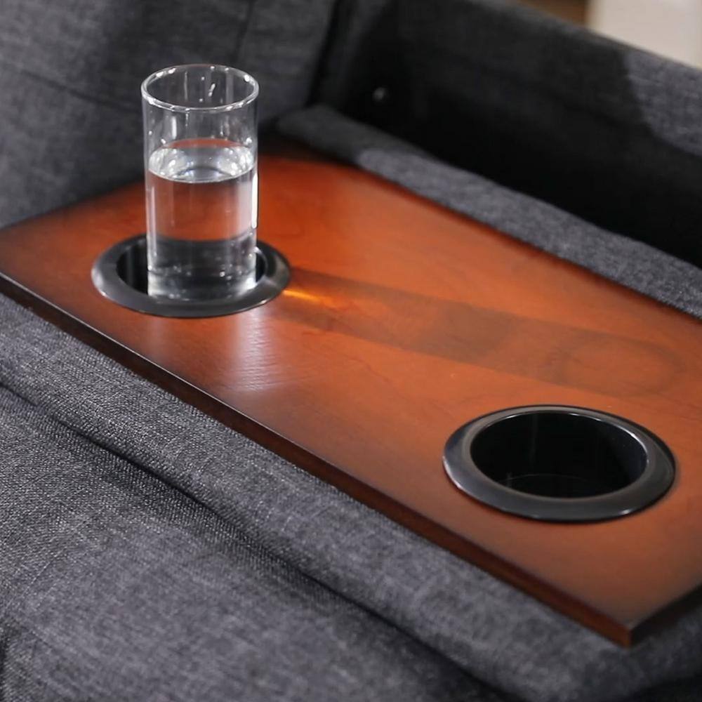 Seafuloy 97.5 in W Square Arm 3-piece L Shaped Linen Sectional Sofa in Black w/Cupholder