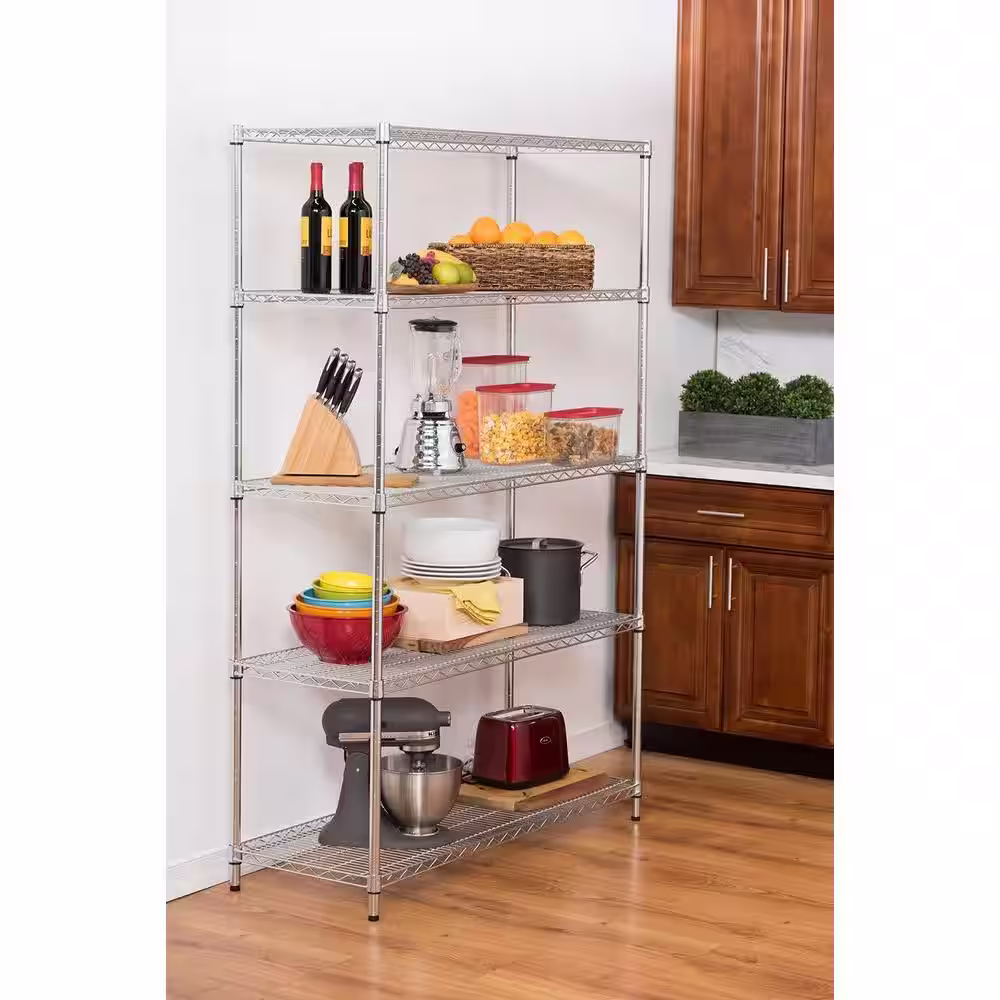 TRINITY Chrome 5-Tier Steel Wire Shelving Unit (48 in. W x 72 in. H x 18 in. D)
