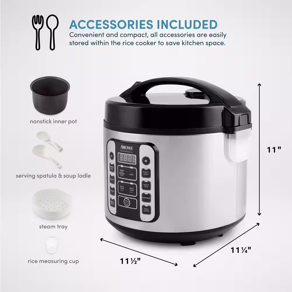 AROMA 20-Cup Stainless Steel Digital Cool-Touch Rice Cooker and Food Steamer