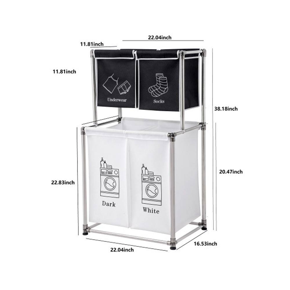 None Laundry Hamper 2 Tier Laundry Sorter with 4 Removable Bags for Organizing Clothes