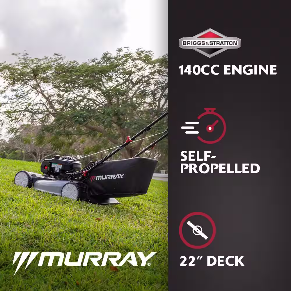 Murray 22 in. 140 cc Briggs & Stratton Walk Behind Gas Self-Propelled Lawn Mower with Front Wheel Drive and Bagger