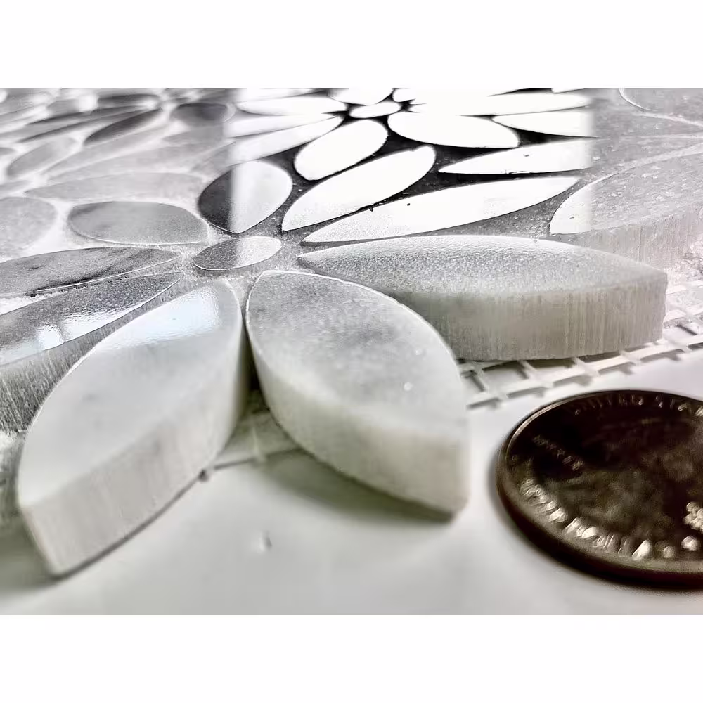 ABOLOS Hollywood Regency Calacatta White Flower Mosaic 12 in. x 12 in. Marble Decorative Wall Tile (10 sq. ft./Case)