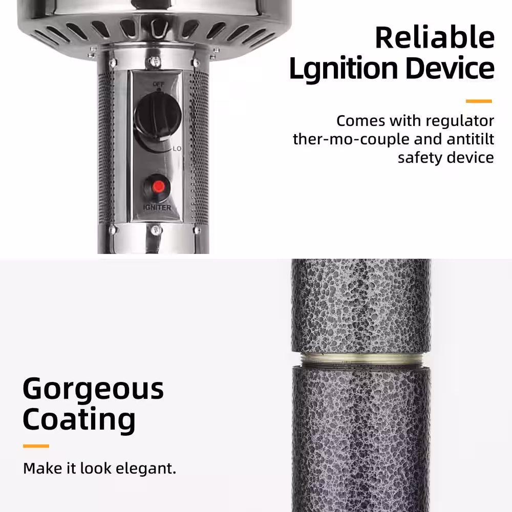 None 46000 BTU Standing Propane Patio Heater with Wheels in Mocha