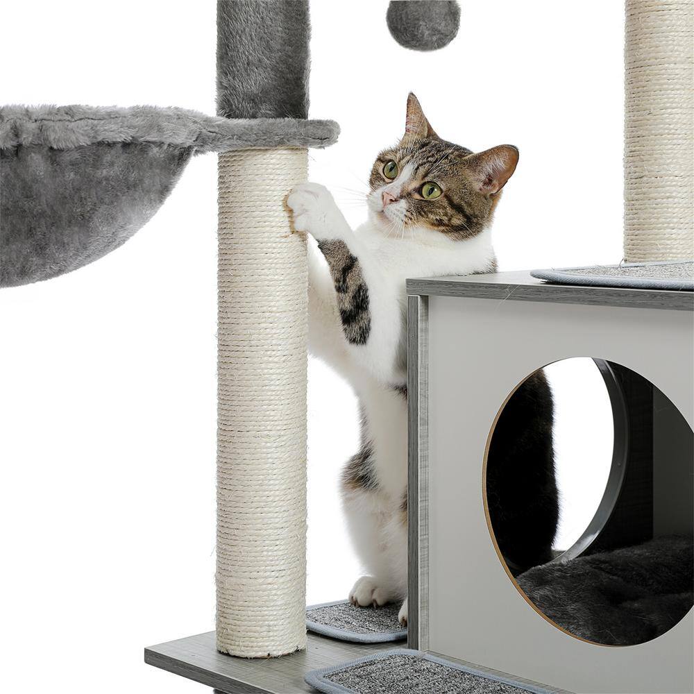 None Scratching Posts and Trees, Luxurious Cat House, Cat Play Center, Vat Bed in Grey