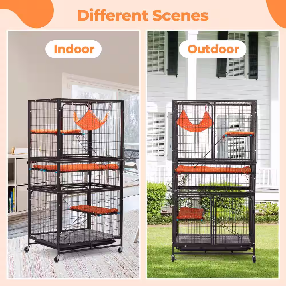 COZIWOW 4-Tier Wire Cat Cage Pet Enclosure with Removable Wheels