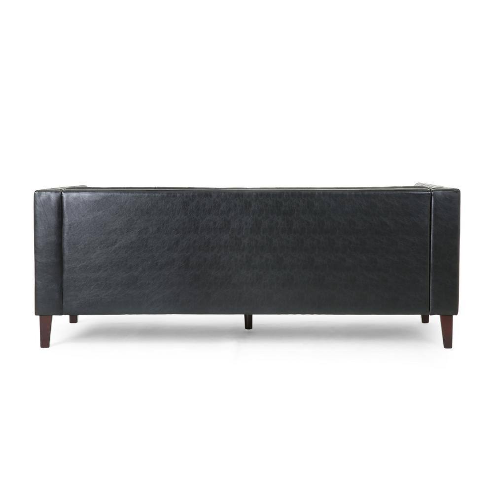Noble House Sadlier 75.5 in. 3-Seat Square Arm Faux Leather Straight Midnight Black Sofa