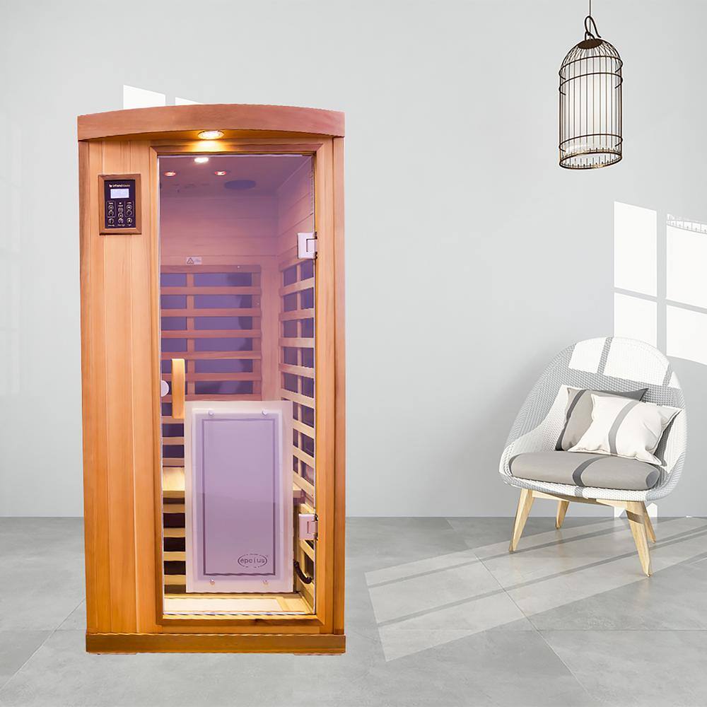 Whatseaso One-Person red cedar far infrared Sauna room 50HZ/120V with Control system & Bluetooth audio system & LED lights