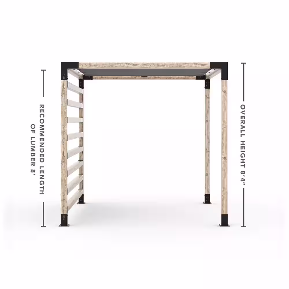 TOJA GRID 8 ft. L x 10 ft. W Pergola Kit with 4x4 KNECT Post Wall and White Shade Sail, 4x4 Wood Posts