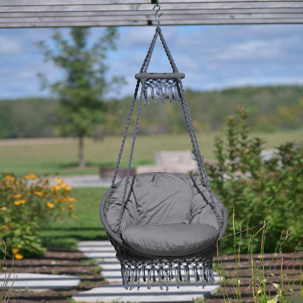 Vivere 2.5 ft. Deluxe Macrame Hammock Chair in Grey