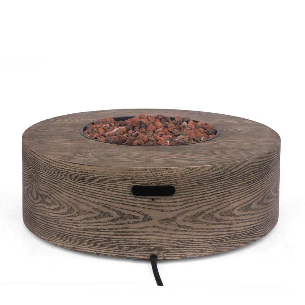 Noble House Midway Brown Wood Pattern Metal Circular Stone Fire Pit (No Tank Holder)