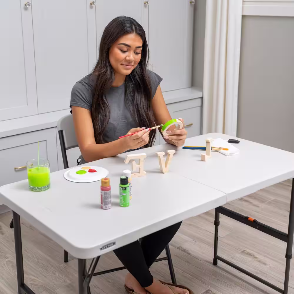 Lifetime 4 ft. One Hand Adjustable Height Fold-in-Half Resin Table; Almond