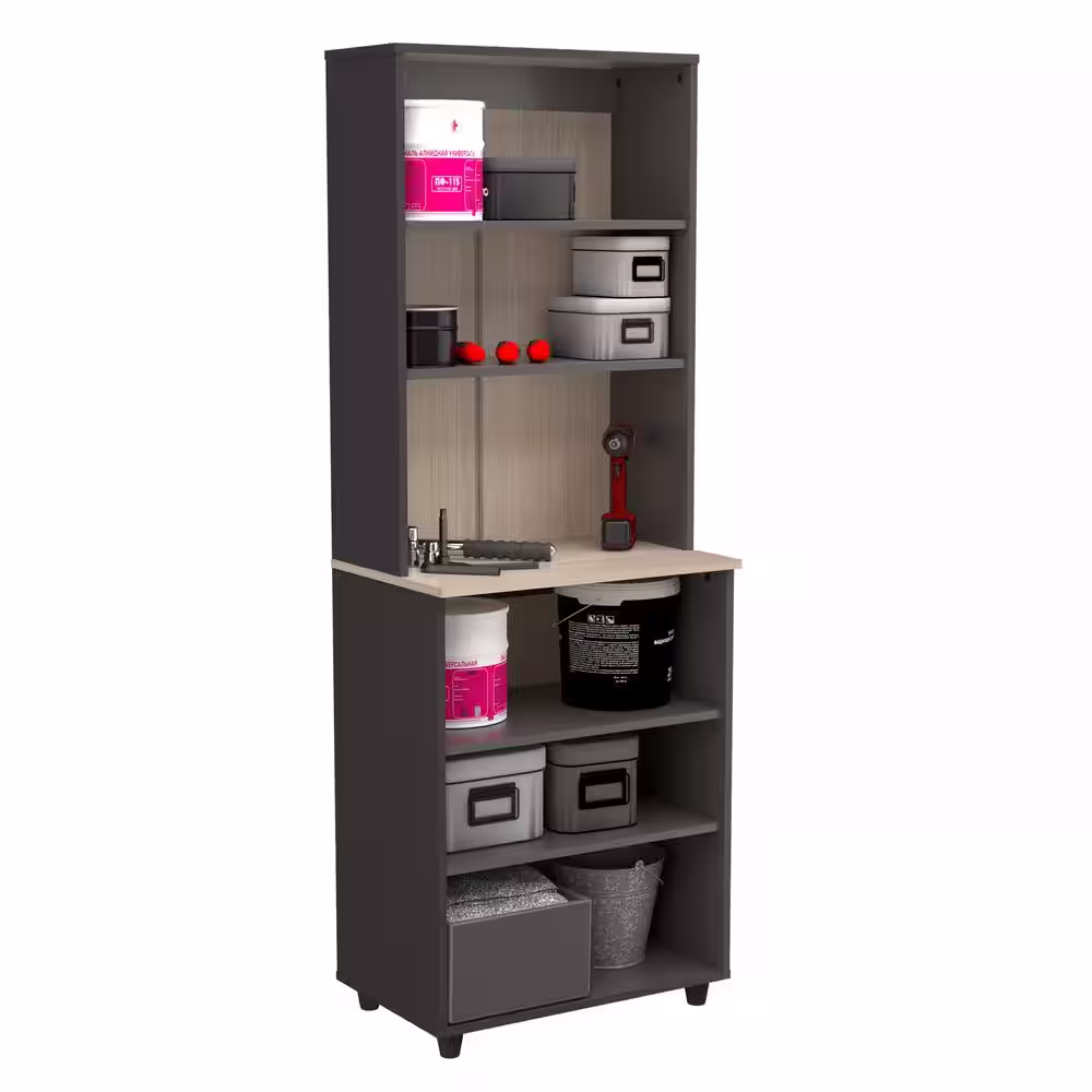 Inval KRATOS 23.6 in. W x 66.1 in. H x 15.4 in. D Garage Storage System in Dark Gray-Maple 1 Piece