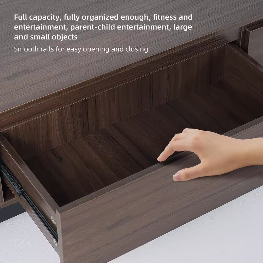 THE RIGHT PATH 118 in. Modern Walnut Veneer Retractable TV Stand Extendable Media Console with 3 Drawers