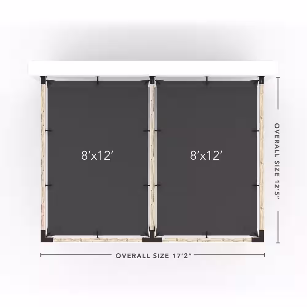 TOJA GRID 12 ft. L x 16 ft. W Double Wall Mount Pergola Kit with 2 Denim Shade Sails, 4x4 Wood