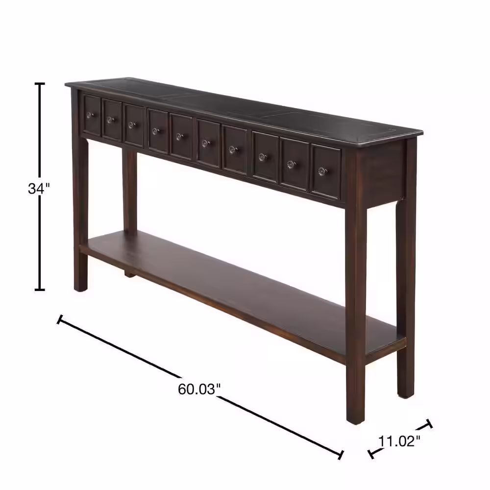None Black 60 in. Rectangle Entryway Console Table with 4 Drawers Narrow Sideboard Sofa Table with Bottom Shelf
