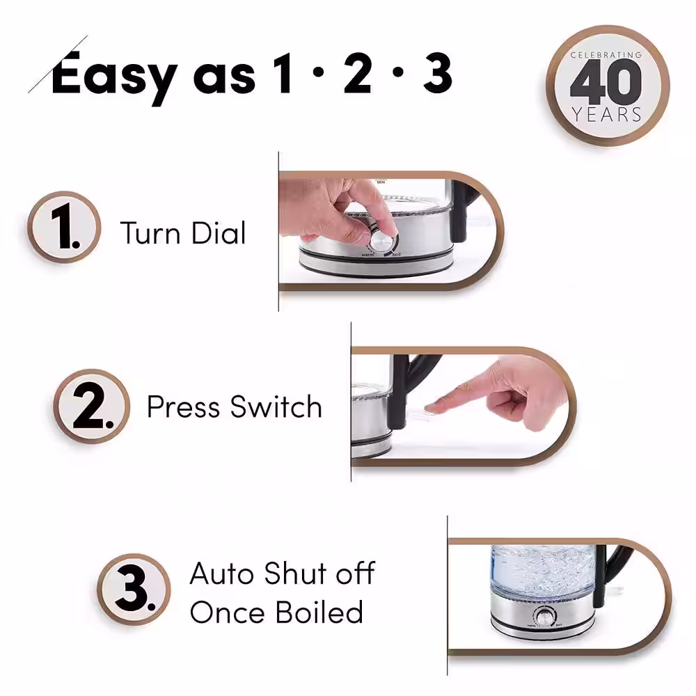 AROMA 7-Cup Stainless Steel Electric Kettle