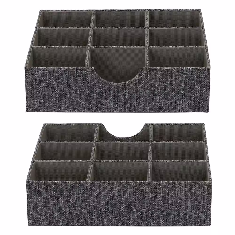 HOUSEHOLD ESSENTIALS 12 in. W x 3 in. H Graphite Linen 1 Drawer Unit 9 Section Hard-Sided Trays (2-Pack)