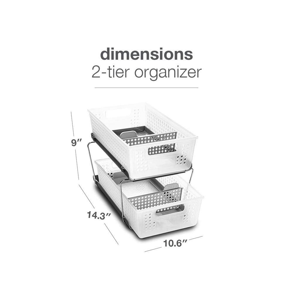 None 2-Tier Plastic Multipurpose Organizer with Divided Slide-Out Storage Bins, Under Sink and Cabinet Organizer Rack