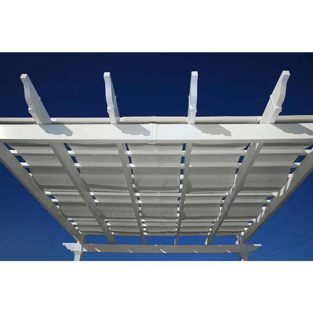 None 10 ft. x 10 ft. White Vinyl Deluxe Pergola with Base Moldings and Canvas Weave